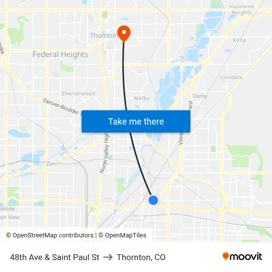 48th Ave & Saint Paul St to Thornton, CO map