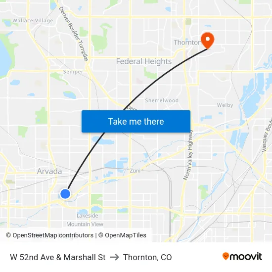 W 52nd Ave & Marshall St to Thornton, CO map