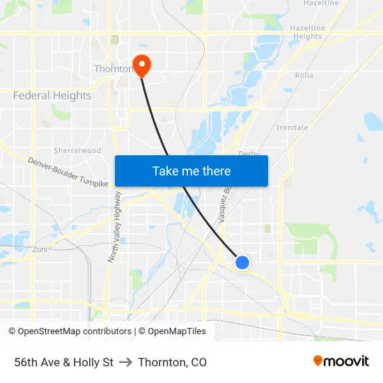 56th Ave & Holly St to Thornton, CO map
