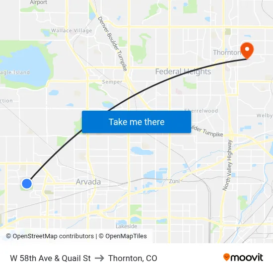 W 58th Ave & Quail St to Thornton, CO map