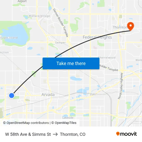 W 58th Ave & Simms St to Thornton, CO map