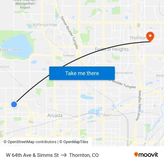 W 64th Ave & Simms St to Thornton, CO map