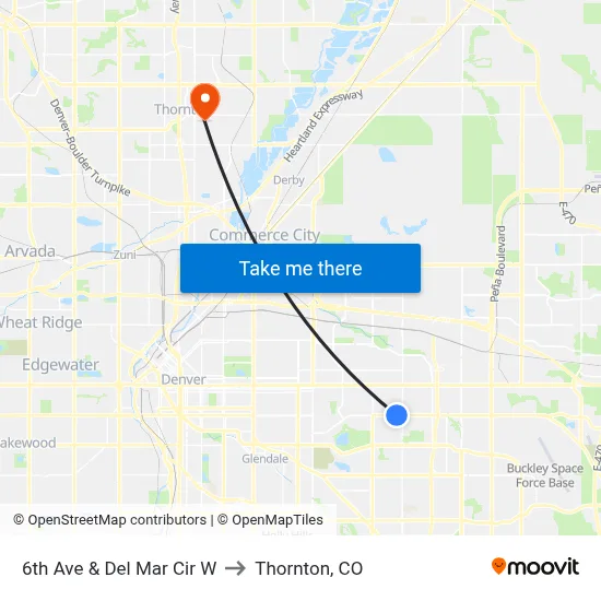 6th Ave & Del Mar Cir W to Thornton, CO map