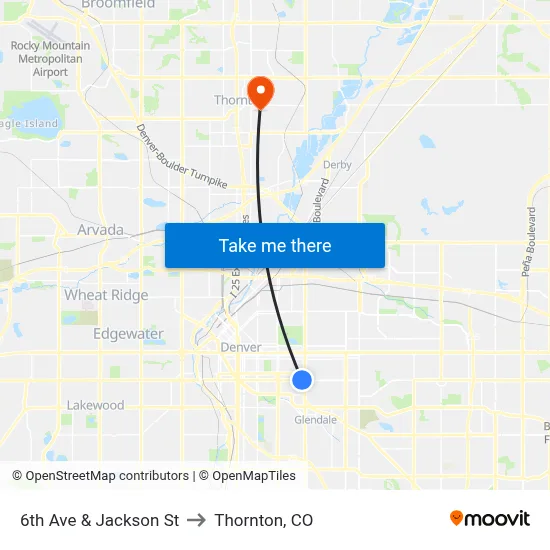 6th Ave & Jackson St to Thornton, CO map