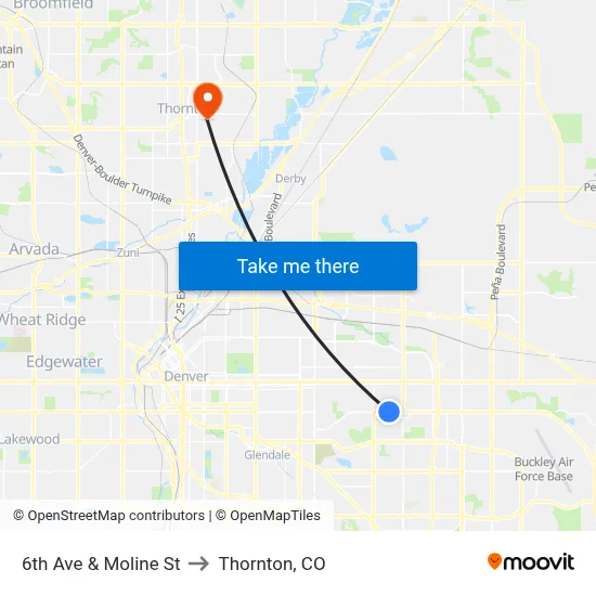 6th Ave & Moline St to Thornton, CO map