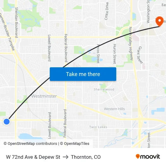 W 72nd Ave & Depew St to Thornton, CO map