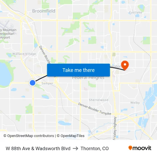 W 88th Ave & Wadsworth Blvd to Thornton, CO map