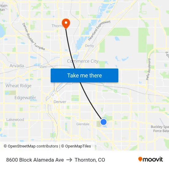 8600 Block Alameda Ave to Thornton, CO map