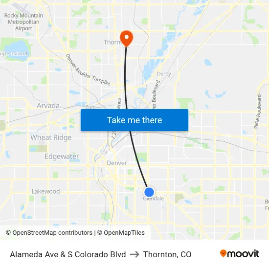 Alameda Ave & S Colorado Blvd to Thornton, CO map