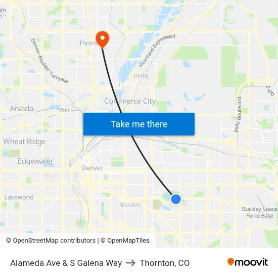 Alameda Ave & S Galena Way to Thornton, CO map