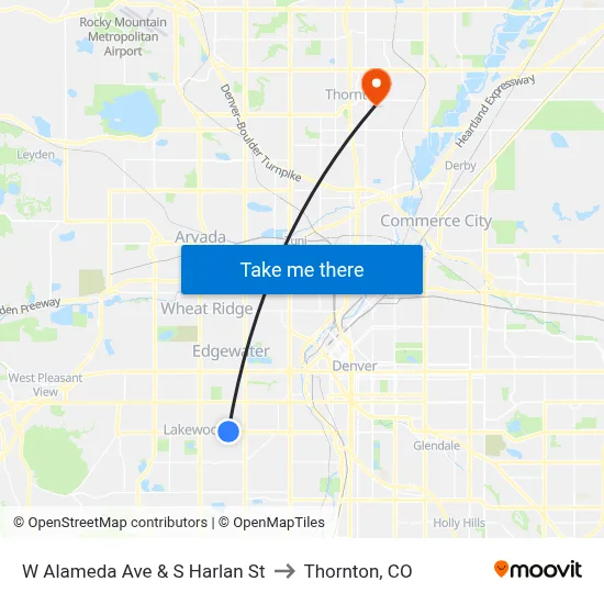 W Alameda Ave & S Harlan St to Thornton, CO map