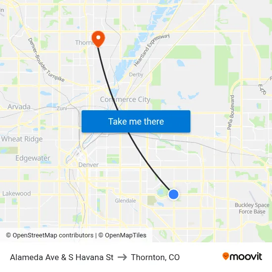 Alameda Ave & S Havana St to Thornton, CO map