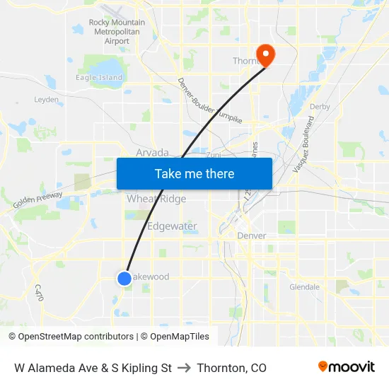 W Alameda Ave & S Kipling St to Thornton, CO map