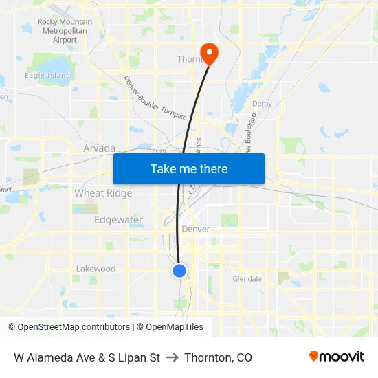 W Alameda Ave & S Lipan St to Thornton, CO map
