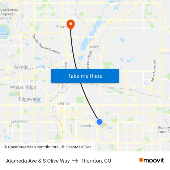 Alameda Ave & S Olive Way to Thornton, CO map