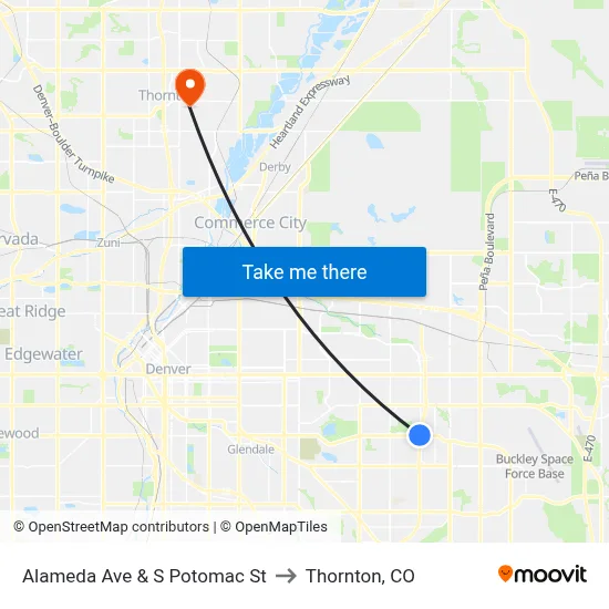 Alameda Ave & S Potomac St to Thornton, CO map