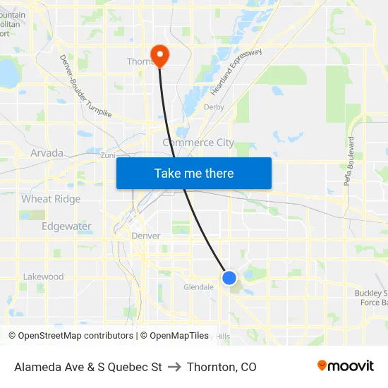 Alameda Ave & S Quebec St to Thornton, CO map