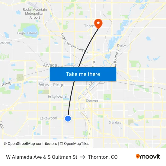 W Alameda Ave & S Quitman St to Thornton, CO map