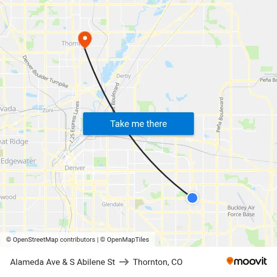 Alameda Ave & S Abilene St to Thornton, CO map