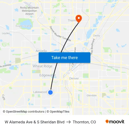 W Alameda Ave & S Sheridan Blvd to Thornton, CO map