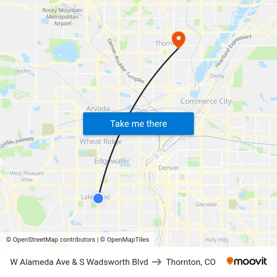 W Alameda Ave & S Wadsworth Blvd to Thornton, CO map