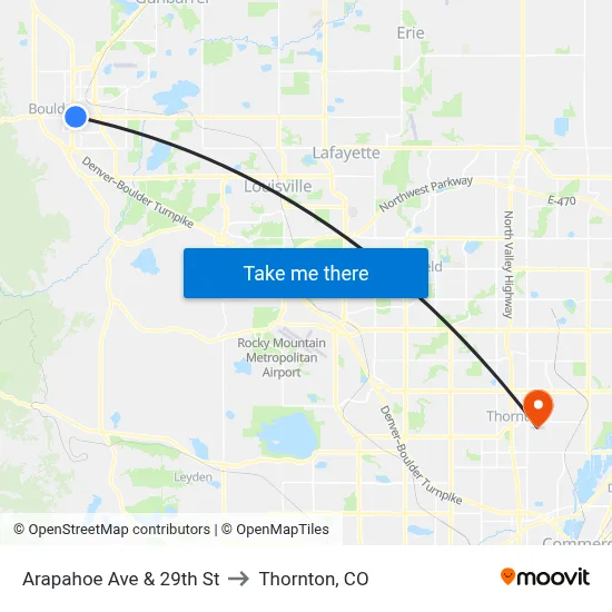 Arapahoe Ave & 29th St to Thornton, CO map