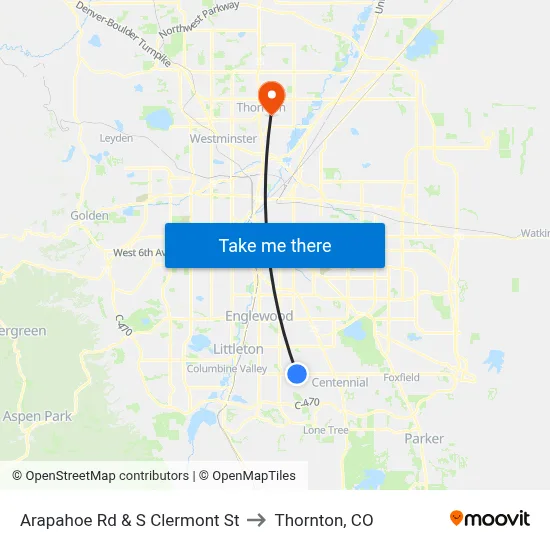 Arapahoe Rd & S Clermont St to Thornton, CO map