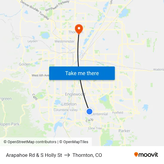 Arapahoe Rd & S Holly St to Thornton, CO map