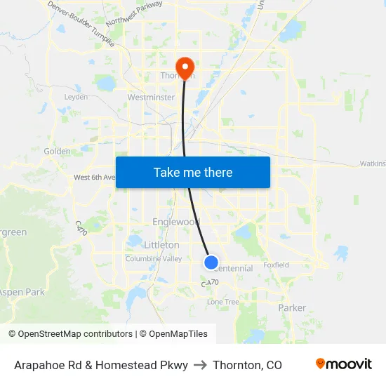 Arapahoe Rd & Homestead Pkwy to Thornton, CO map