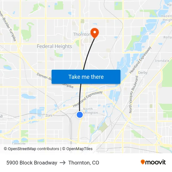 5900 Block Broadway to Thornton, CO map