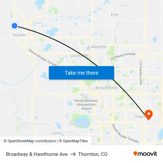 Broadway & Hawthorne Ave to Thornton, CO map