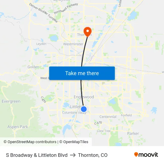 S Broadway & Littleton Blvd to Thornton, CO map
