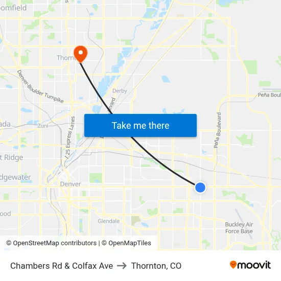 Chambers Rd & Colfax Ave to Thornton, CO map