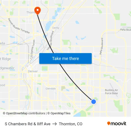 S Chambers Rd & Iliff Ave to Thornton, CO map