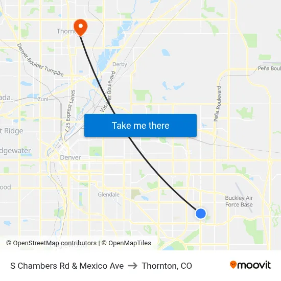 S Chambers Rd & Mexico Ave to Thornton, CO map