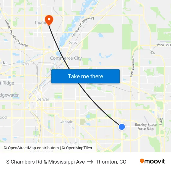 S Chambers Rd & Mississippi Ave to Thornton, CO map