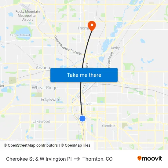 Cherokee St & W Irvington Pl to Thornton, CO map