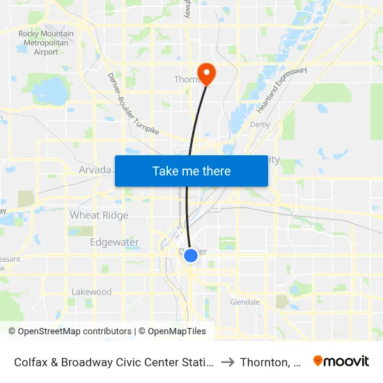 Colfax & Broadway Civic Center Station to Thornton, CO map