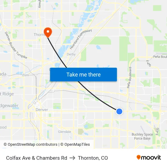 Colfax Ave & Chambers Rd to Thornton, CO map