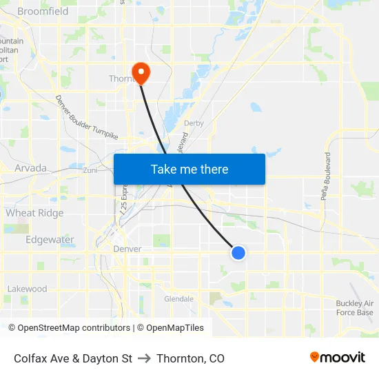 Colfax Ave & Dayton St to Thornton, CO map