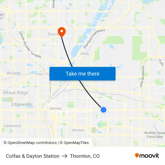 Colfax & Dayton Station to Thornton, CO map