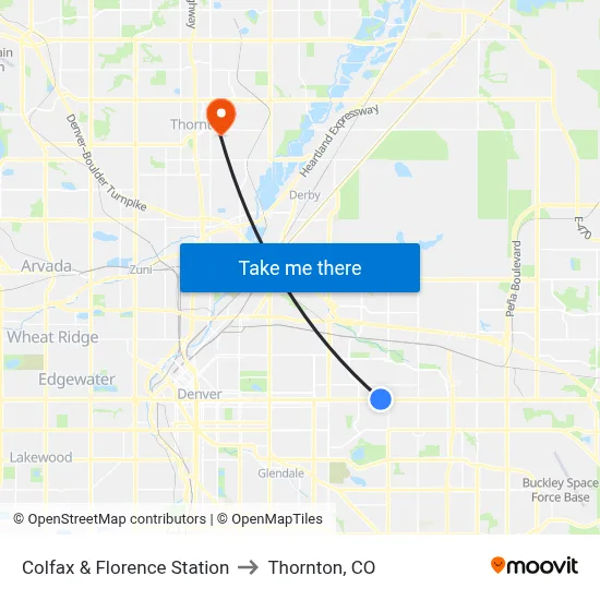 Colfax & Florence Station to Thornton, CO map