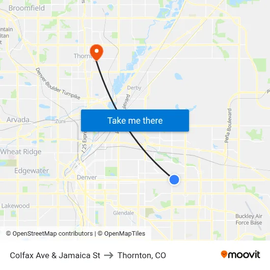 Colfax Ave & Jamaica St to Thornton, CO map