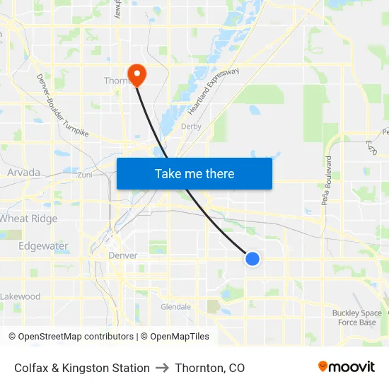 Colfax & Kingston Station to Thornton, CO map