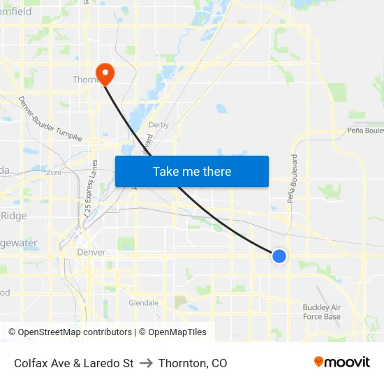 Colfax Ave & Laredo St to Thornton, CO map