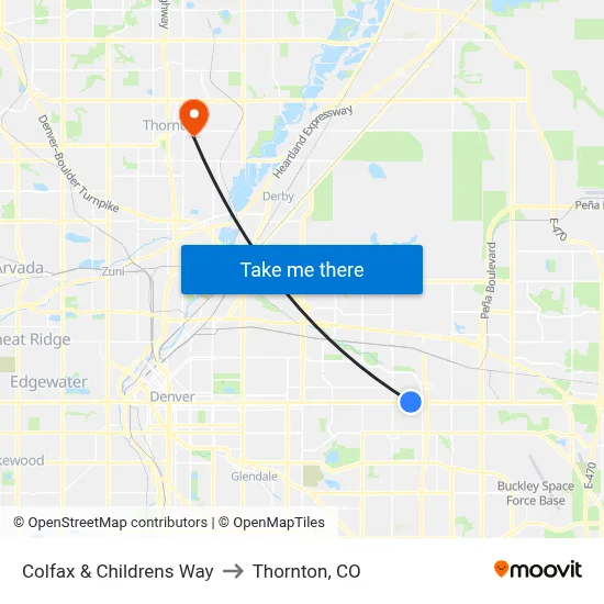 Colfax & Childrens Way to Thornton, CO map