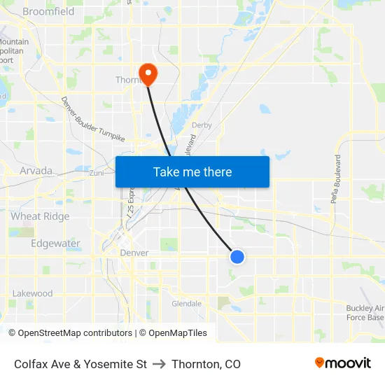 Colfax Ave & Yosemite St to Thornton, CO map