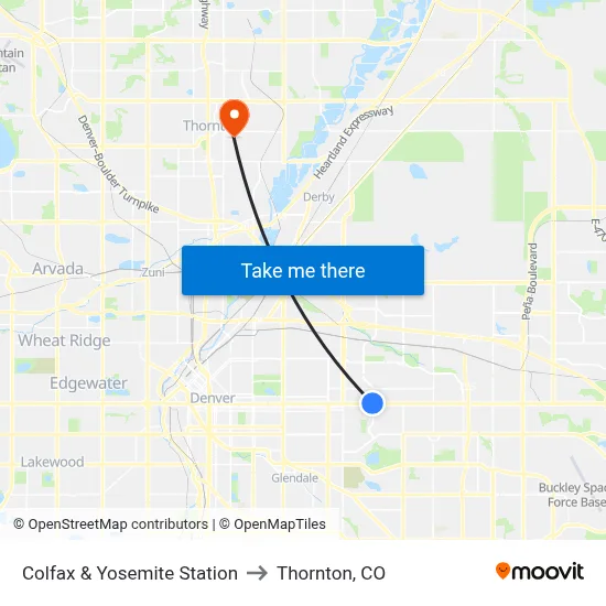 Colfax & Yosemite Station to Thornton, CO map