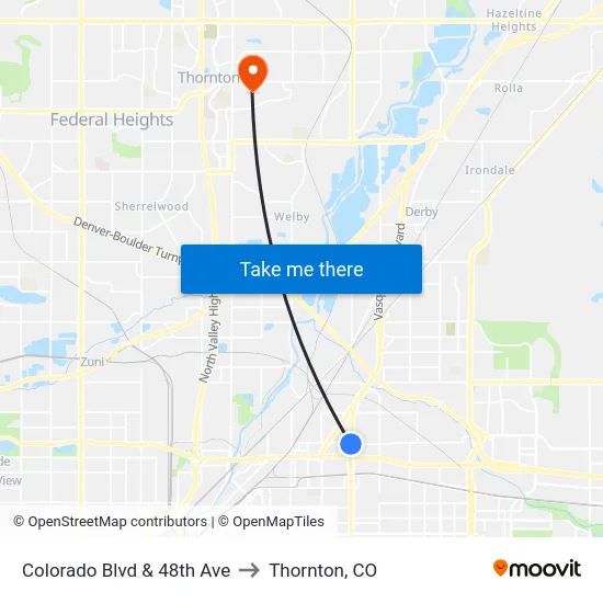 Colorado Blvd & 48th Ave to Thornton, CO map