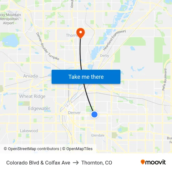 Colorado Blvd & Colfax Ave to Thornton, CO map